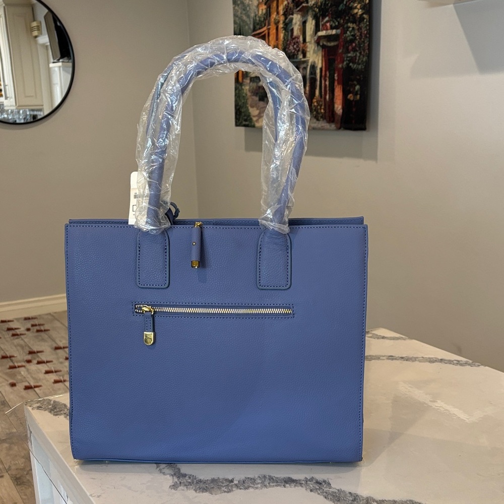 Joy & Iman Periwinkle Structured Tote with Gold Hardware